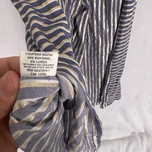 Eva Franco Anthro Blue, Gold, and White Striped High Waisted Wide Leg Pants Size - Picture 12 of 13